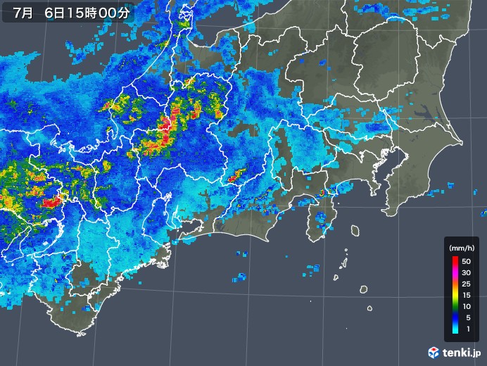 東海地方の雨雲レーダー(2018年07月06日)