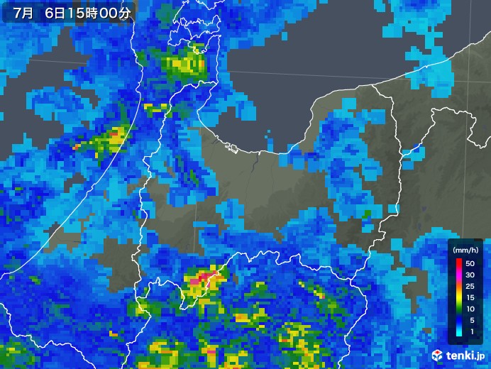 富山県の雨雲レーダー(2018年07月06日)