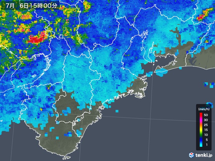 三重県の雨雲レーダー(2018年07月06日)