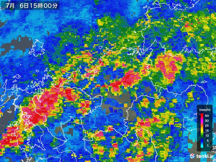福岡県の雨雲レーダー(2018年07月06日)