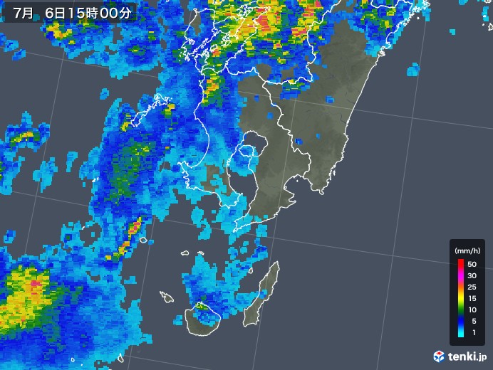 鹿児島県の雨雲レーダー(2018年07月06日)