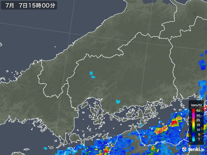 広島県の雨雲レーダー(2018年07月07日)