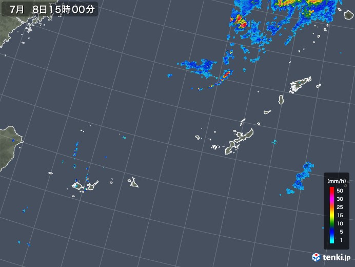 沖縄地方の雨雲レーダー(2018年07月08日)