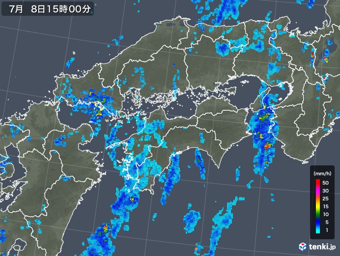 四国地方の雨雲レーダー(2018年07月08日)