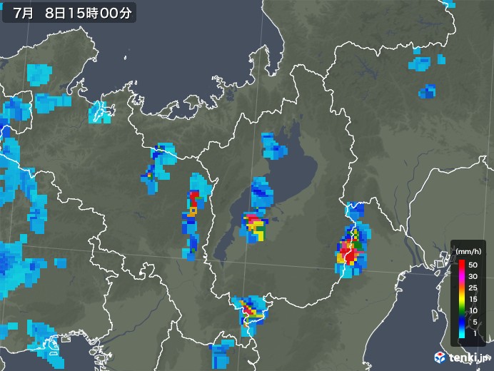滋賀県の雨雲レーダー(2018年07月08日)