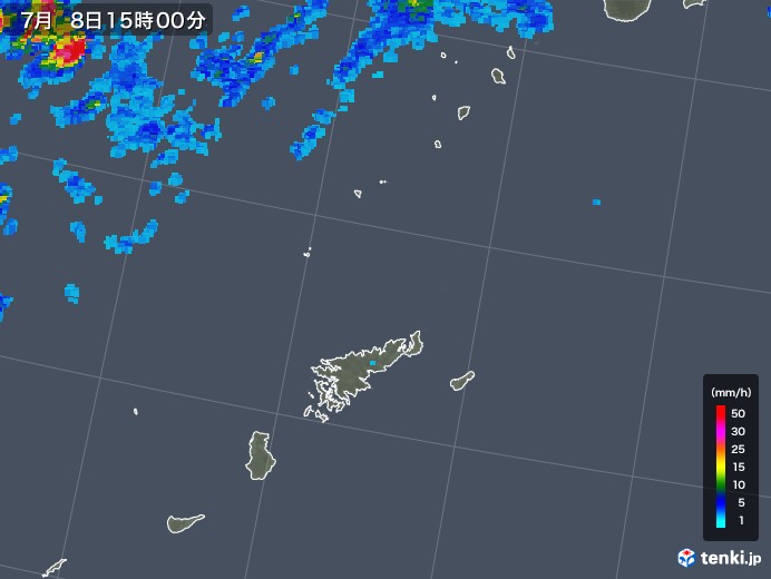 奄美諸島(鹿児島県)の雨雲レーダー(2018年07月08日)