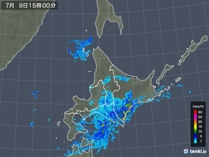 北海道地方の雨雲レーダー(2018年07月09日)