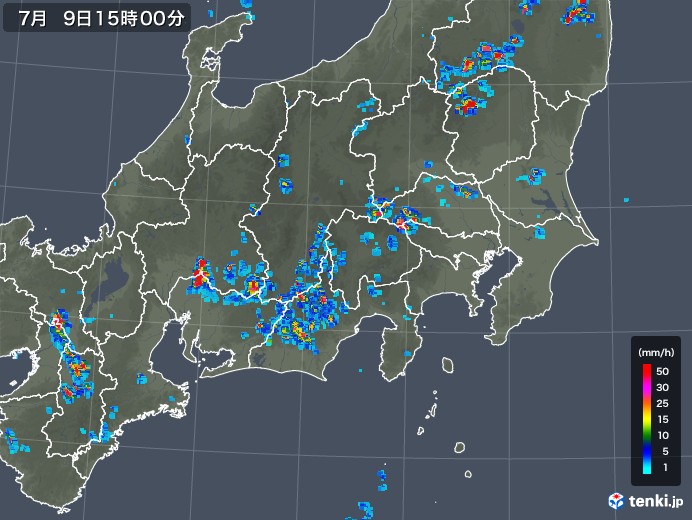 関東・甲信地方の雨雲レーダー(2018年07月09日)