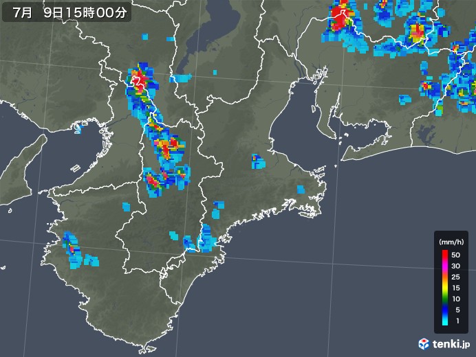 三重県の雨雲レーダー(2018年07月09日)