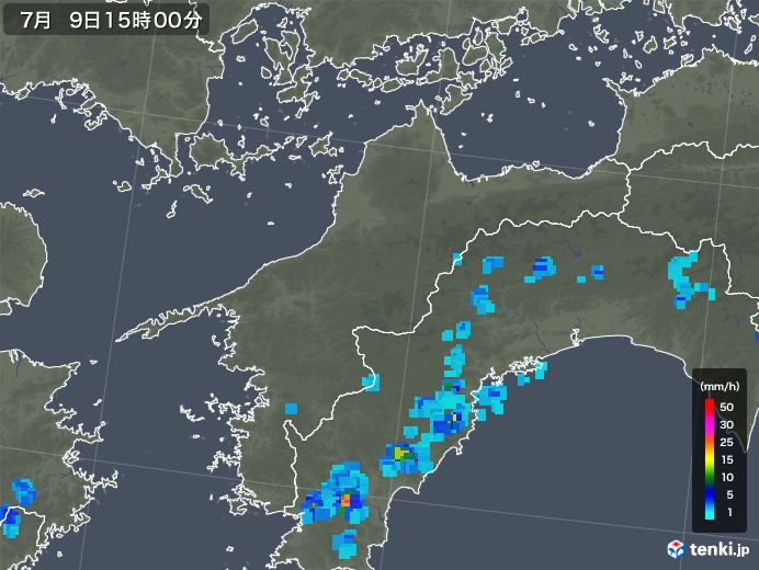 愛媛県の雨雲レーダー(2018年07月09日)