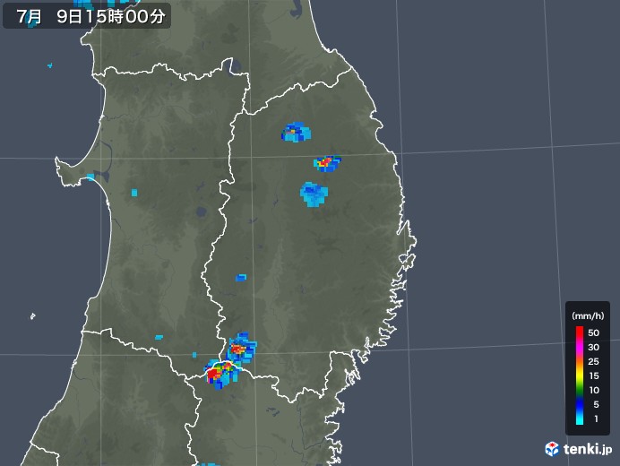 岩手県の雨雲レーダー(2018年07月09日)