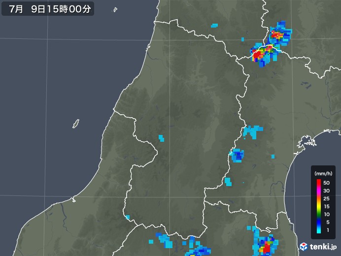 山形県の雨雲レーダー(2018年07月09日)