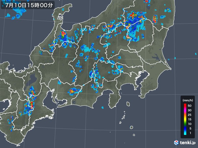 関東・甲信地方の雨雲レーダー(2018年07月10日)