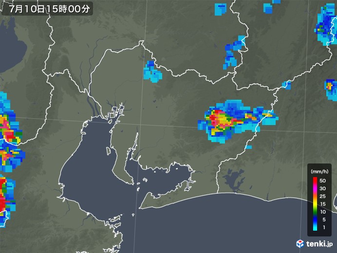 愛知県の雨雲レーダー(2018年07月10日)