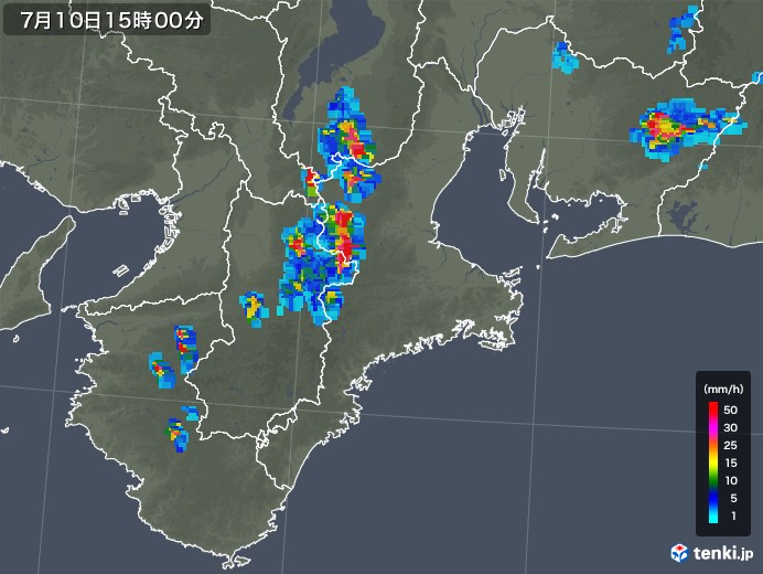 三重県の雨雲レーダー(2018年07月10日)