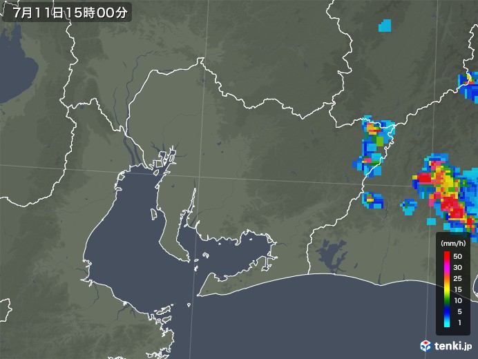 愛知県の雨雲レーダー(2018年07月11日)