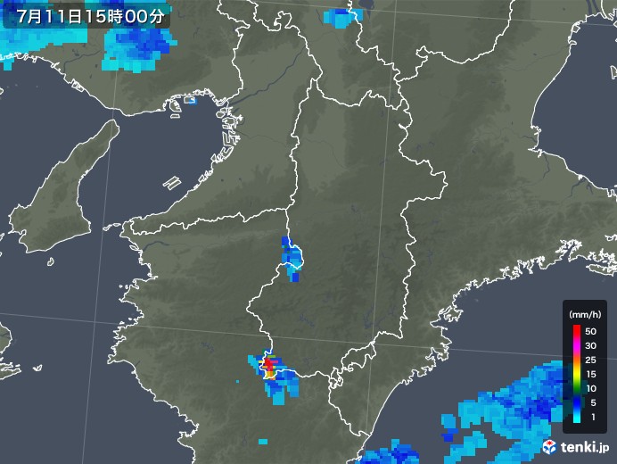 奈良県の雨雲レーダー(2018年07月11日)