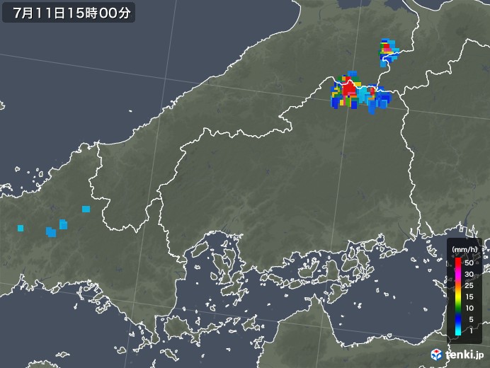 広島県の雨雲レーダー(2018年07月11日)
