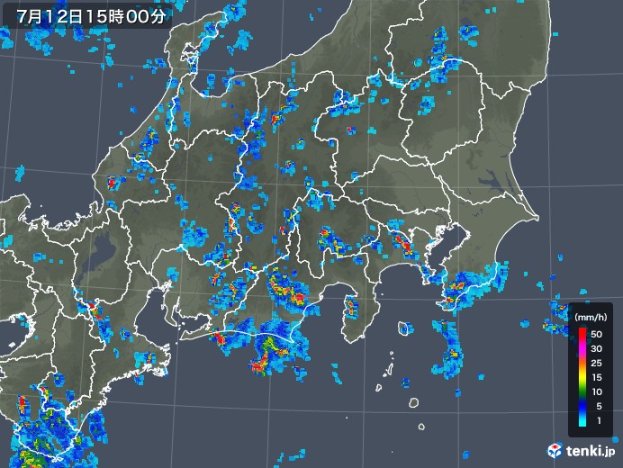 関東・甲信地方の雨雲レーダー(2018年07月12日)