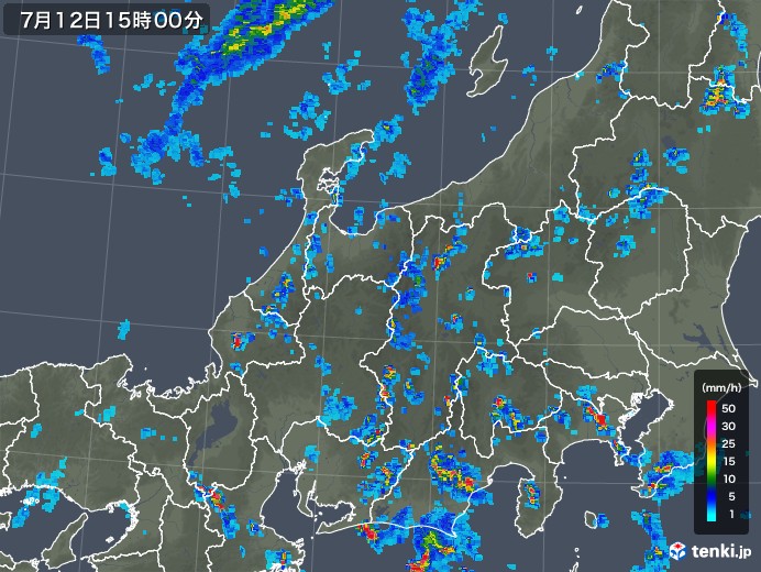 北陸地方の雨雲レーダー(2018年07月12日)