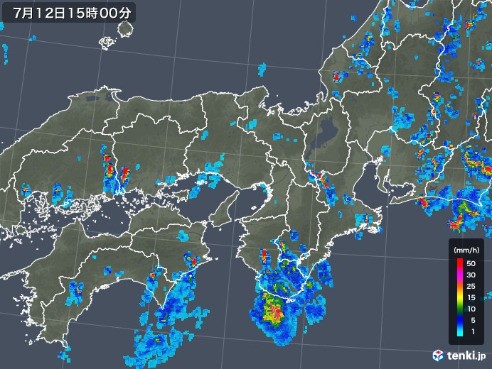 近畿地方の雨雲レーダー(2018年07月12日)