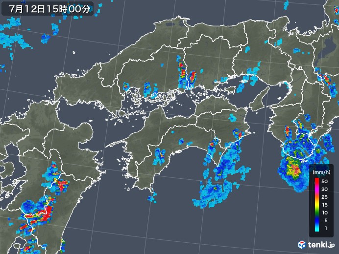 四国地方の雨雲レーダー(2018年07月12日)