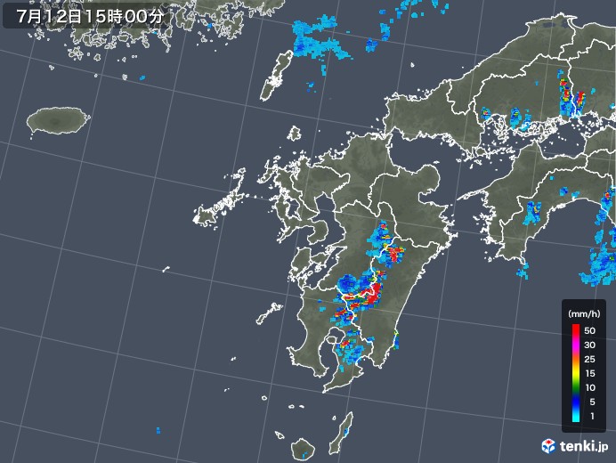 九州地方の雨雲レーダー(2018年07月12日)
