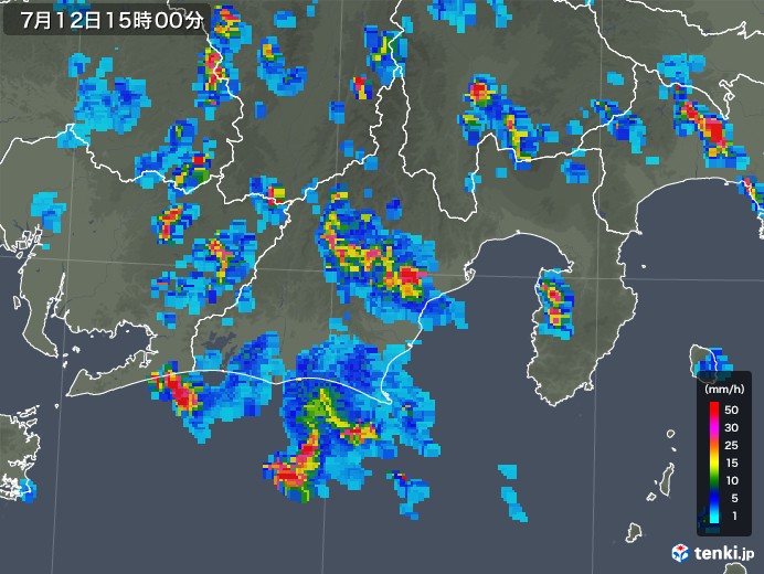 静岡県の雨雲レーダー(2018年07月12日)