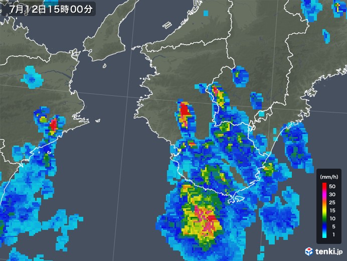 和歌山県の雨雲レーダー(2018年07月12日)