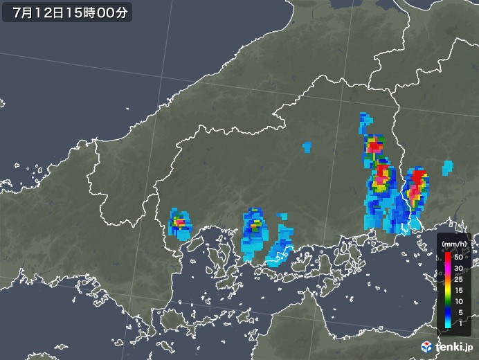 広島県の雨雲レーダー(2018年07月12日)