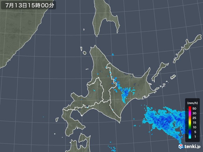 北海道地方の雨雲レーダー(2018年07月13日)