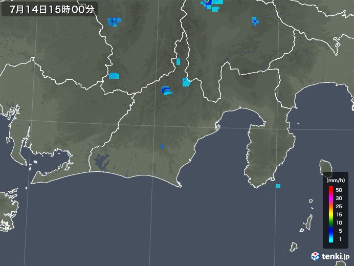 静岡県の雨雲レーダー(2018年07月14日)