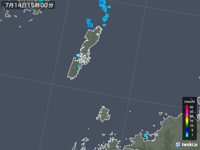 壱岐・対馬(長崎県)の雨雲レーダー(2018年07月14日)