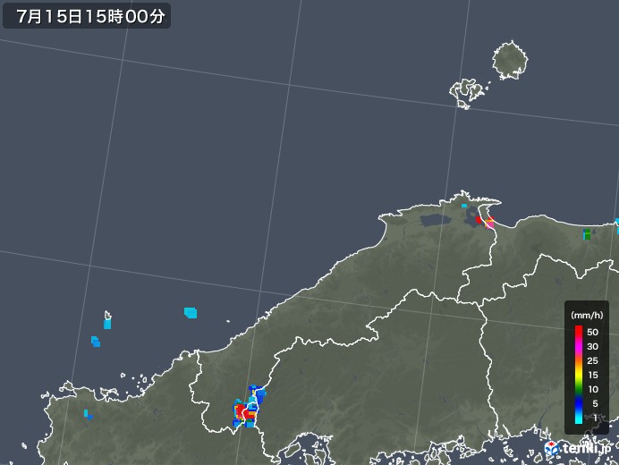 島根県の雨雲レーダー(2018年07月15日)