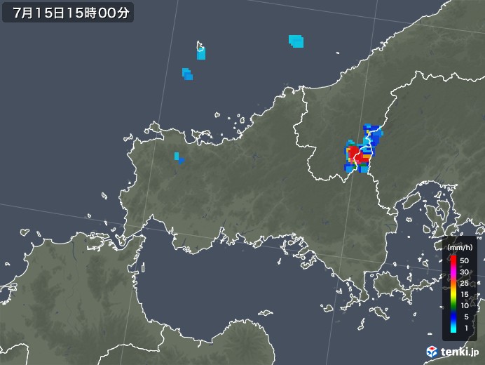 山口県の雨雲レーダー(2018年07月15日)