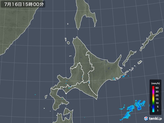 北海道地方の雨雲レーダー(2018年07月16日)