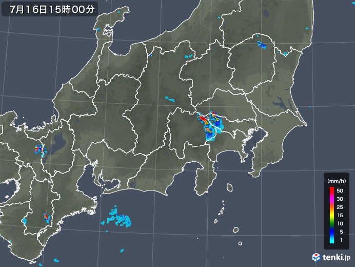 関東・甲信地方の雨雲レーダー(2018年07月16日)