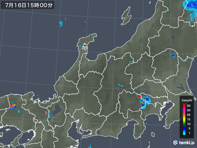 北陸地方の雨雲レーダー(2018年07月16日)