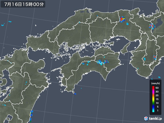 四国地方の雨雲レーダー(2018年07月16日)