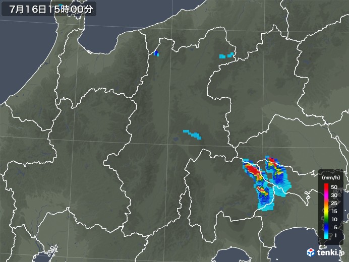 長野県の雨雲レーダー(2018年07月16日)