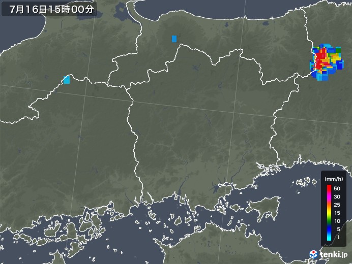 岡山県の雨雲レーダー(2018年07月16日)