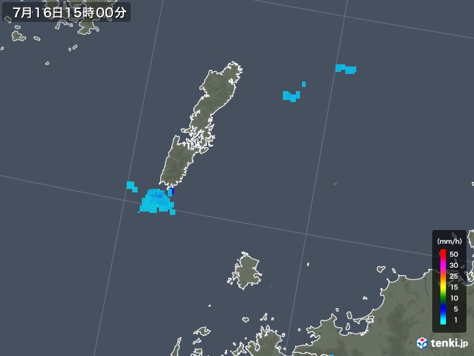 壱岐・対馬(長崎県)の雨雲レーダー(2018年07月16日)