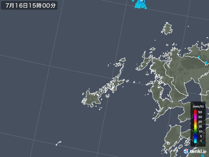 五島列島(長崎県)の雨雲レーダー(2018年07月16日)