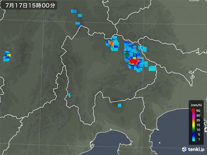 山梨県の雨雲レーダー(2018年07月17日)