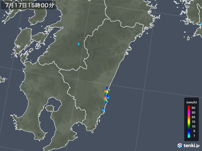 宮崎県の雨雲レーダー(2018年07月17日)