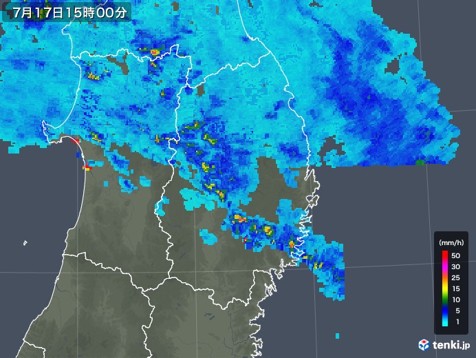 岩手県の雨雲レーダー(2018年07月17日)