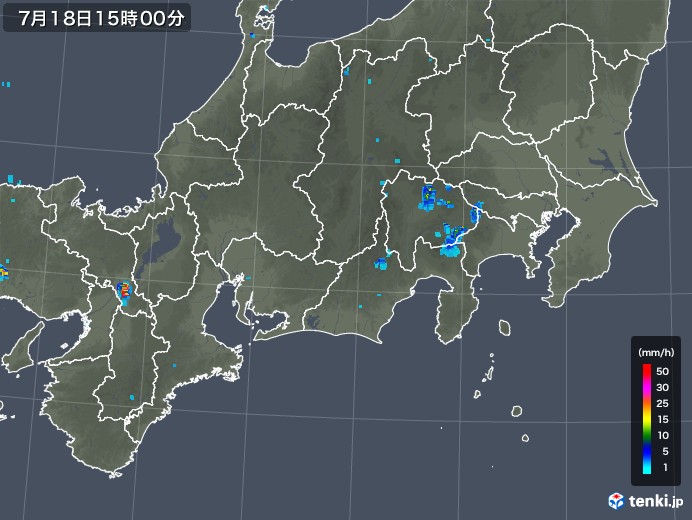 東海地方の雨雲レーダー(2018年07月18日)