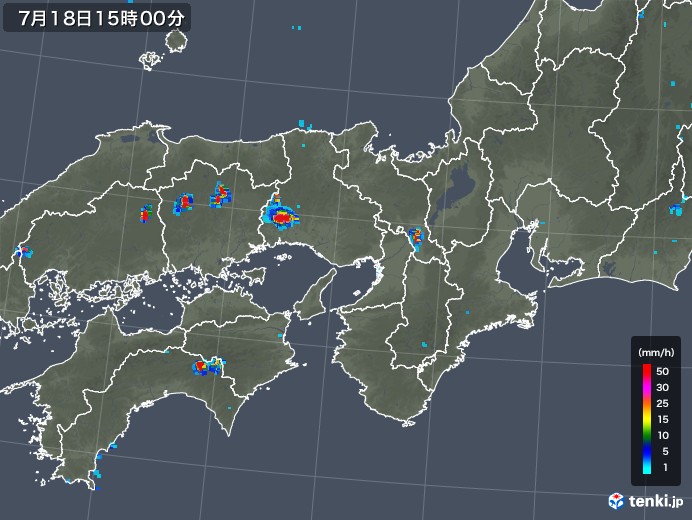 近畿地方の雨雲レーダー(2018年07月18日)