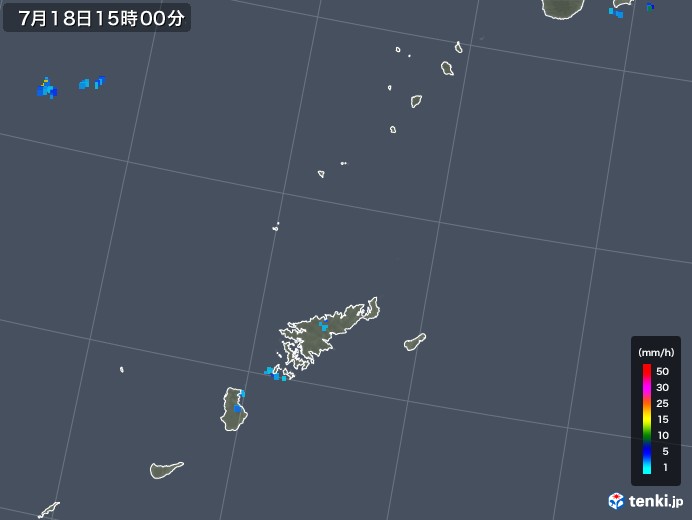 奄美諸島(鹿児島県)の雨雲レーダー(2018年07月18日)