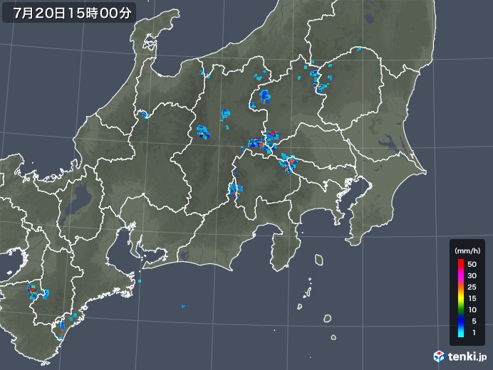 関東・甲信地方の雨雲レーダー(2018年07月20日)